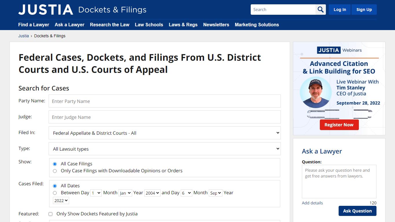 U.S. District Court and U.S. Court of Appeals Cases, Dockets and ...